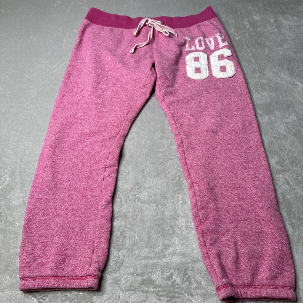 PINK Victoria's Secret Sweatpants Womens L Pink Fleece Love Pink Joggers Cropped